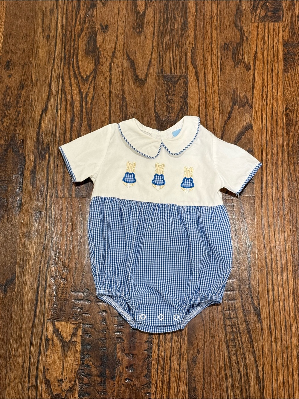 Baby Boys Boutique Classic Whimsy Blue Gingham Easter Bunny Romper 9 Months